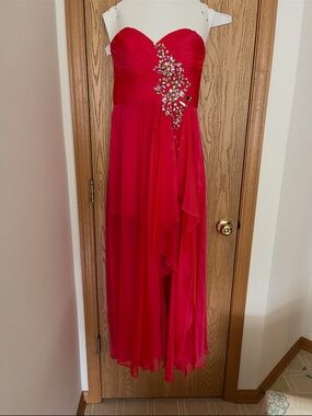 Source Unknown Strapless Fuschia Chiffon Gown with Crystal Appliqué